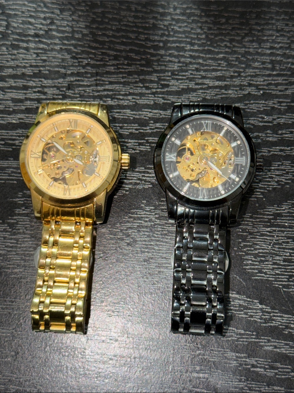 Men's Skeleton Mechanical Watch - Gold and Black